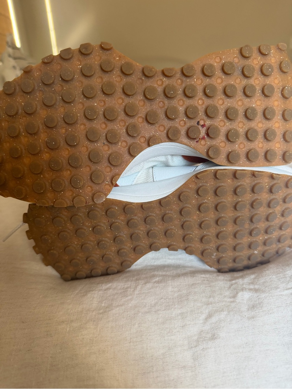 NEW BALANCE 327 White & Tan Leather-Trim Low-Top Sneakers - Picture 6 of 7